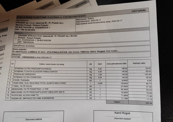 Peugeot 308 cena 58900 przebieg: 74800, rok produkcji 2021 z Lwówek małe 301